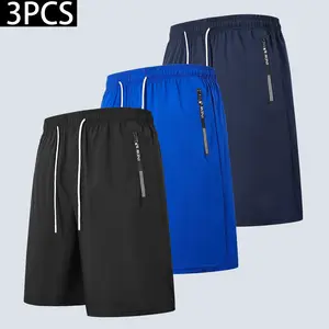 Men’s Minimalist Solid Color Casual Shorts – Lightweight Quick-Dry Knee-Length Athletic Shorts with Drawstring Elastic Waist (Pack of 3), Activewear, Sports Clothes