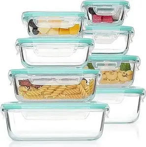 8 Pack Glass Food Storage Containers with Leak Proof Locking Lids for Microwave, Oven, Freezer and Dishwasher - BPA Free