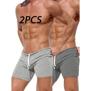 2pcs Men's Gym Shorts - Non-Transparent Workout with Drawstring Waist, Stretchy Fitness for Basketball, Running, Weightlifting Tight Fit Athletic in Solid Color Heather Grey/Black Machine Washable Polyester/Spandex