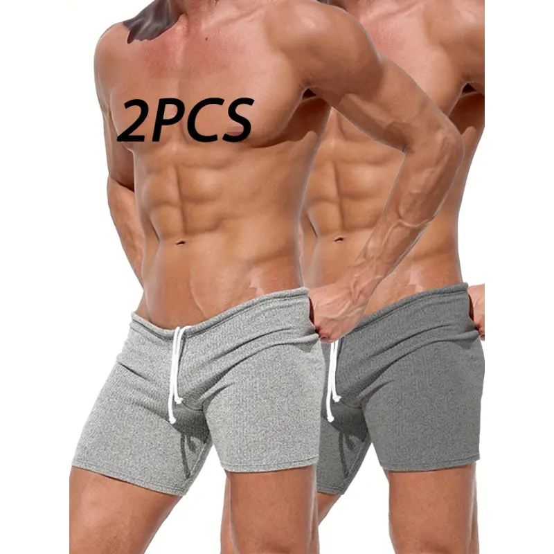 2pcs Men's Gym Shorts - Non-Transparent Workout with Drawstring Waist, Stretchy Fitness for Basketball, Running, Weightlifting Tight Fit Athletic in Solid Color Heather Grey/Black Machine Washable Polyester/Spandex