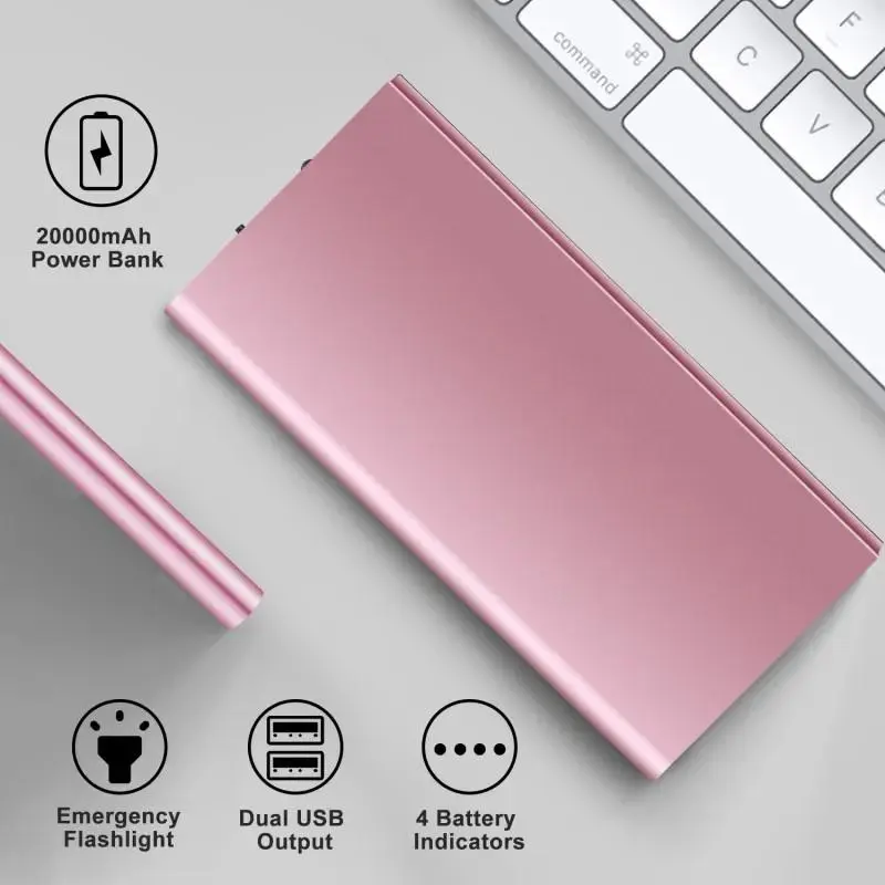 20000 mAh Ultra-Thin Chargeable Power Bank - Portable Charger with 2 USB Ports for Smartphone Multiple Device Charging, Hotpink Travel Phone & Electronics Accessories #Summervibes