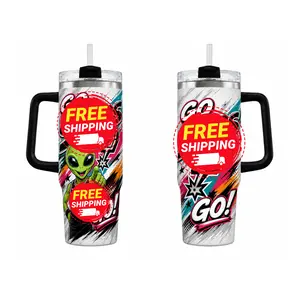 40oz insulated mug with handle and straw, printed alien travel mug #1, insulated mug with basketball team print, fan gift.