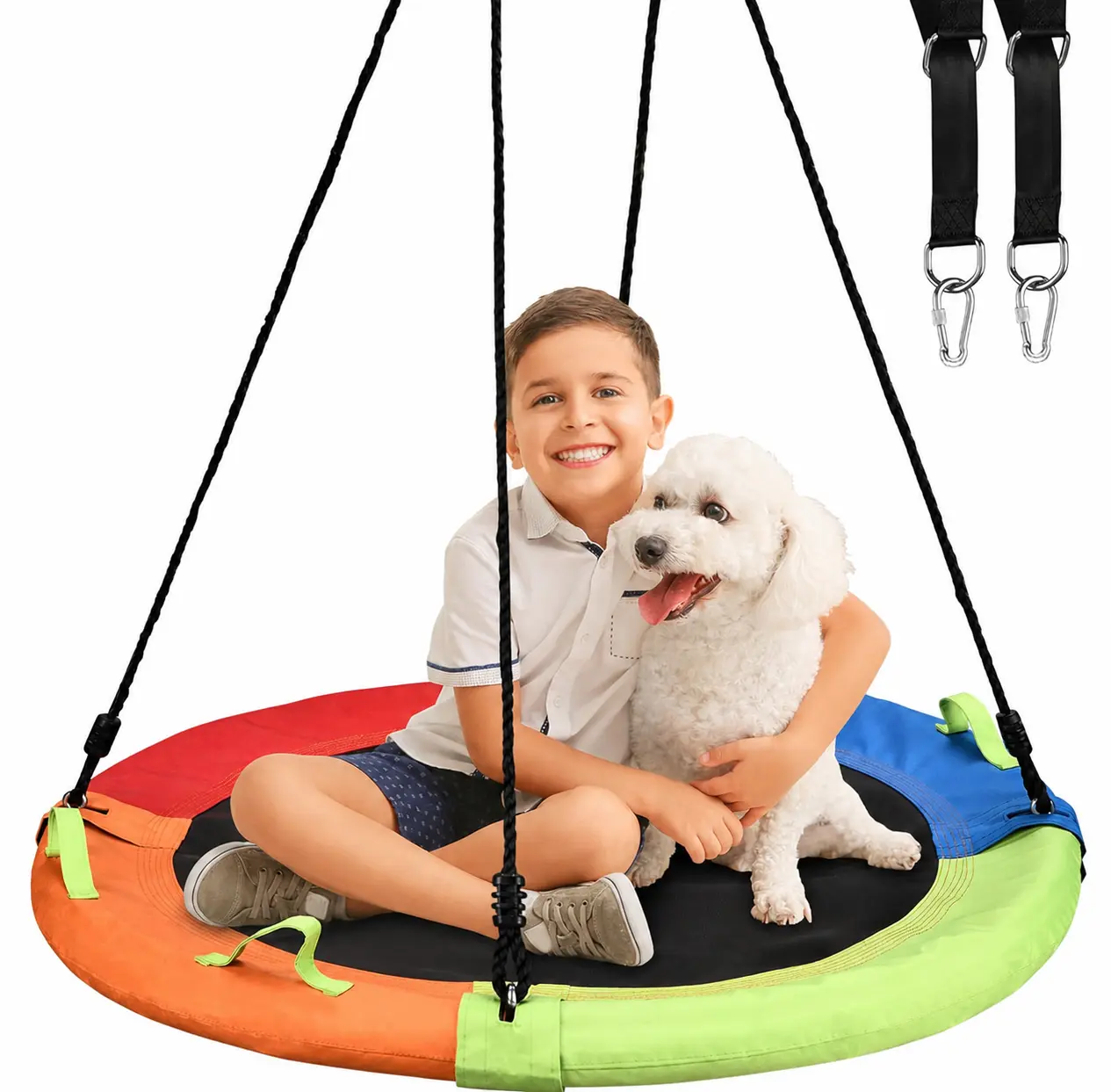 40-In Heavy-Duty Saucer Tree Swing Set - Outdoor Swings with Adjustable Straps, Galvanized Alloy Carabiners, 900LB Capacity Round Disc for Backyard, Patio Festive Decor Centerpieces