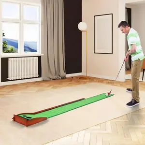 Indoor Golf Putting Mat with 2-Hole Training Design, Anti-Pin Return Prevention, Realistic Surface, Portable Mini Game Mat