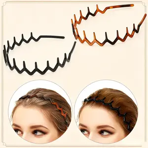 4 Pcs Zig Zag Headbands for Women, Wavy Comb Headband with Teeth, Fashion Slicked Back Style Headbands, Black and Tortoise Casual Hair Accessories, Ideal Gifts for Women