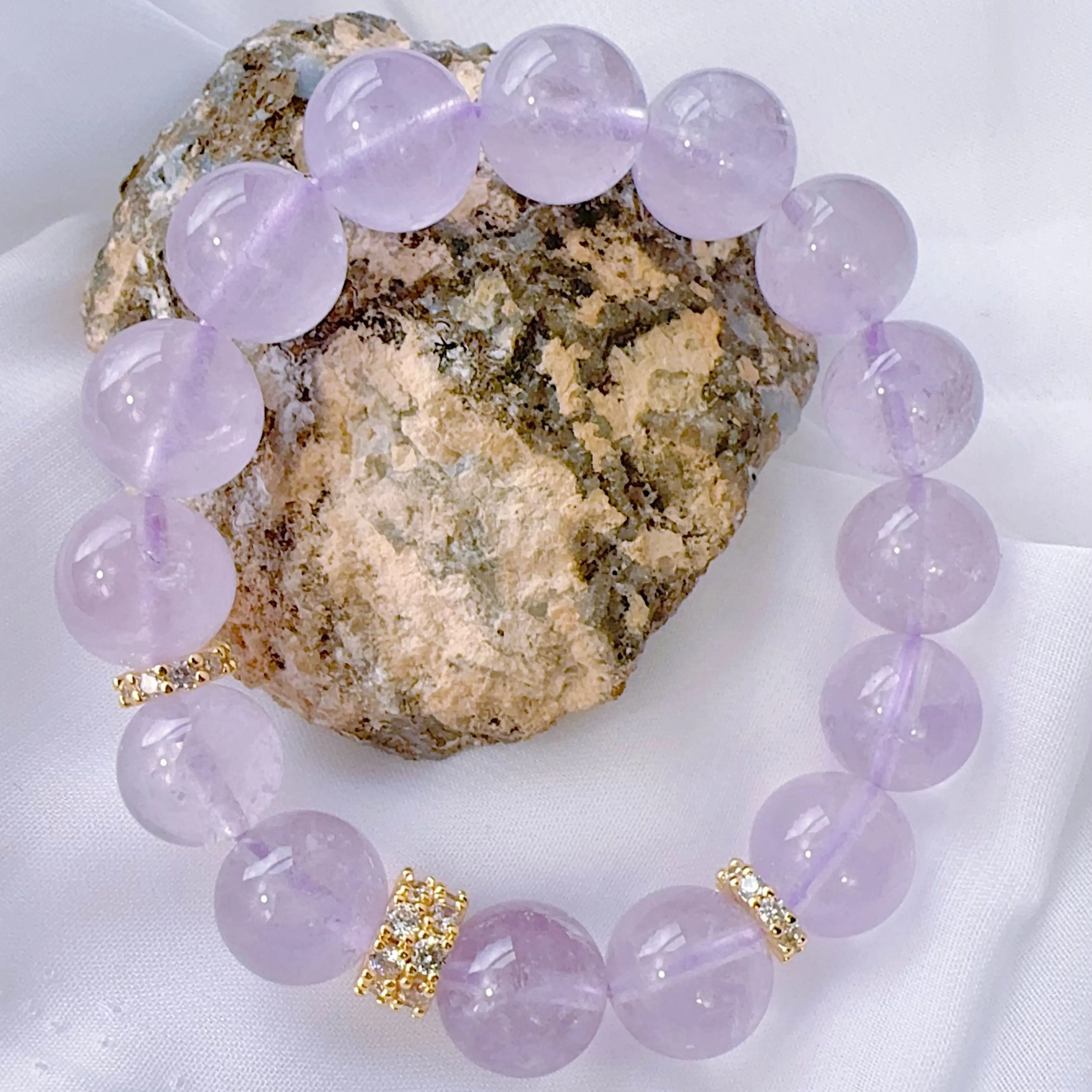 Lavender Amethyst Crystal Bracelet - Natural Gemstone Healing Jewelry for Adults - 11mm Round Beads - Love Gifts for Her - Emotional Healing & Heart-Centered Calm
