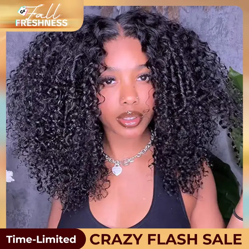 West Kiss Short Kinky Curly Ready Go Glueless Wigs Pre Cut Pre Bleached 7x4 Closure Wig 250% Density Human Hair Wig Pre Plucked 13x4 Lace Front Wigs T