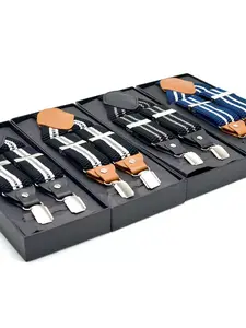 Men's Business Belted Suit Pants Set, Striped Casual Elastic Waistband, Party Banquet Wear, Holiday Gift Box Included