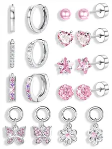 7 Pairs Ear Hoops Studs Set, Hypoallergenic Huggie Hoops, for Women Men Durable 304 Surgical Stainless Steel Hypoallergenic Craft Practical Screw Back Design for Firm Wearing Pink Earrings Sensitive Ears Toddler Wearing