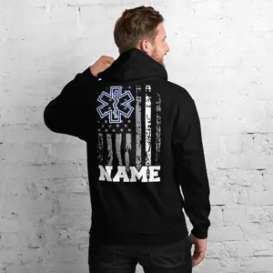 Personalized EMT Hoodie Customized EMS Gift Print USA Two-Sided Print Star of Life Thin White Line American Flag Paramedic Name Shirt