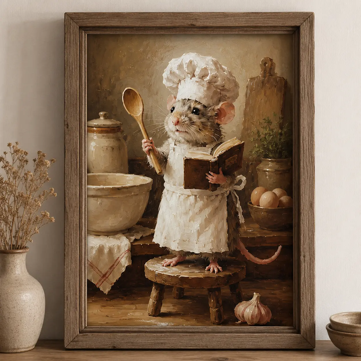 Mouse Chef Kitchen Poster, Vintage Cooking Animal Art for Cottagecore Farmhouse Decor
