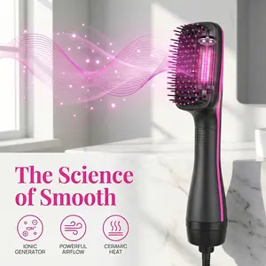 2-in-1 Hair Dryer Brush | Hot Air Styling Brush for Fast Drying, Curling & Straightening, Volumizing Blowout Tool for Smooth, Frizz-Free Hair at Home