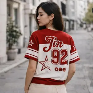 Vintage Arirang Football Boxy Jersey – World Tour 2026 Red White Sport Concert Shirt, Bangtan-Inspired Fan Outfit