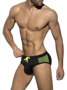 Men Swim Trunks, Men's Regular Fit Patchwork Drawstring Swim Brief, Casual Comfy Breathable Sport Swimwear for Summer, Fashion Men's Swimwear for Beach Swimming