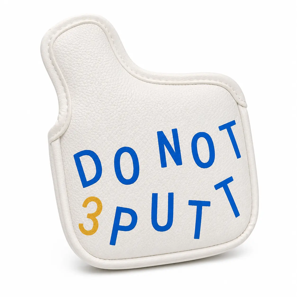 Do Not 3 Putt Mallet Putter Cover, White Blue Yellow Golf Putter Headcover with Hook-and-Loop Closure