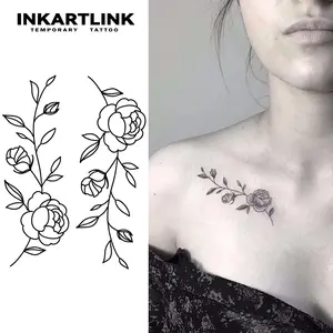 INKARTLINK Tattoo Tech, 2 Sheets Semi-Permanent Temporary Tattoos ,Flower Design 4,Adult Art Design,Lasts 1-2 Weeks, Waterproof, Realistic Look, No Adhesive, No Reflection,For Man And Woman,Ideal for Swimming, Party