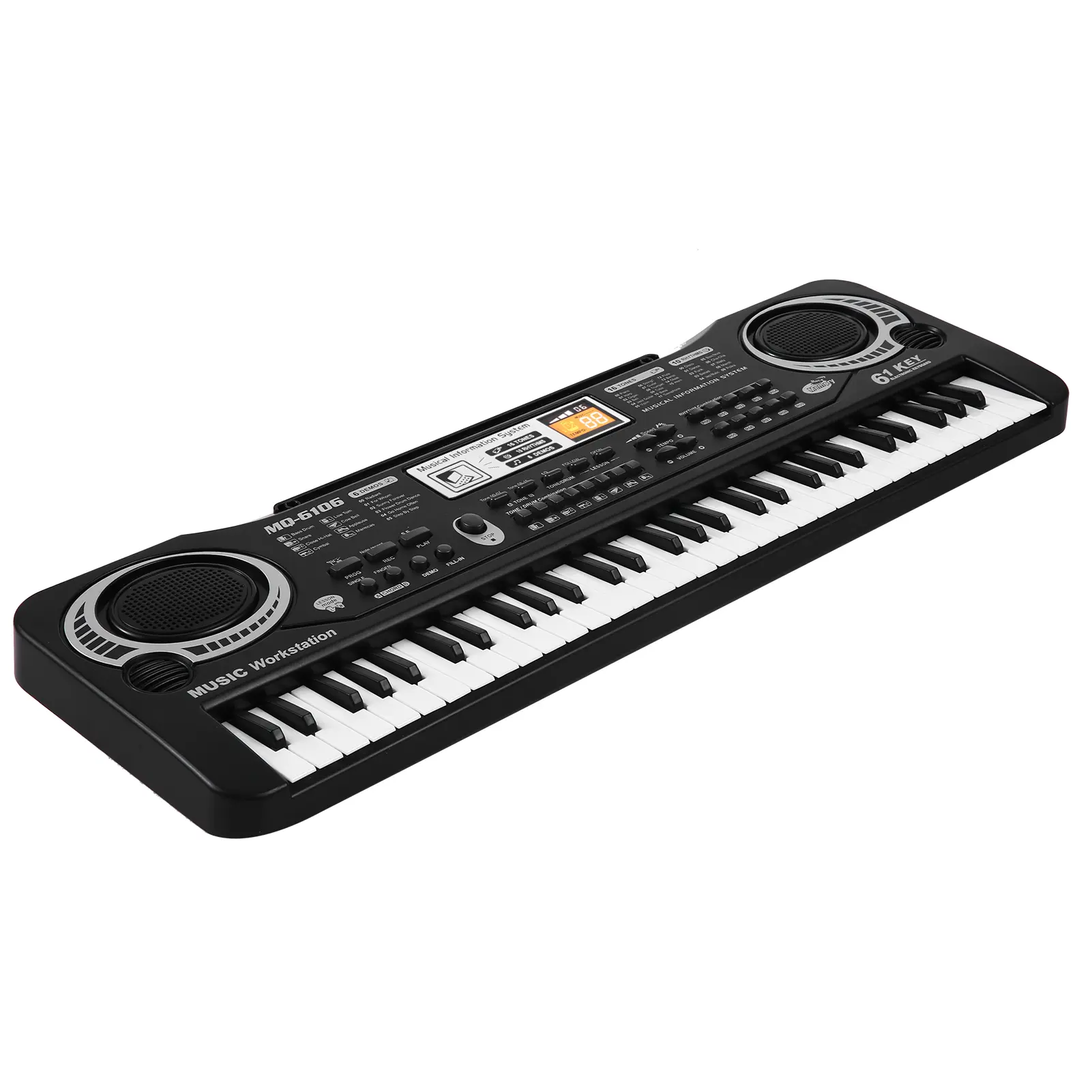 61-Key USB-Powered Portable Digital Piano for Kids, ABS Plastic Digital Keyboard with Microphone, Black Electronic Organ, Built-in Stereo Speakers, 16 Tones, 10 Rhythms, 6 Demo Songs, Musical Instrument Gift