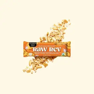 RAW REV Creamy Peanut Butter & Sea Salt Vegan Protein Bars - 12 Bars - 100% Plant-Based - 13g Protein - ONLY 2g Sugar - 190 Calories - Freshly Ground Peanuts - Healthy Snack - No Sugar Alcohols - No Seed Oils