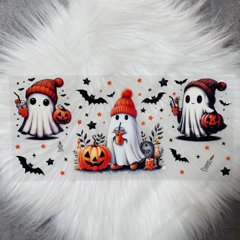 Ghost & Pumpkins-UVDTF Wrap 16oz Cup Wrap Decorative Stickers Waterproof Glass