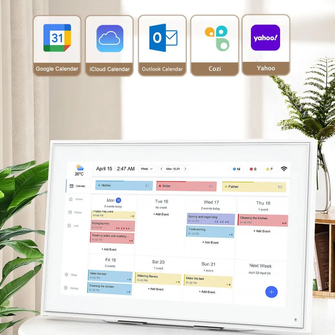 15.6in Wall-Mounted Smart Digital Calendar Wall Planner, Full HD Touchscreen, Desk Stand, WiFi Connected, Easy Setup, Schedule Management, Chore Charts, To-Do List, Mobile App Sync, iCloud Calendar Sync, 24-Hour Customer Service (Family Use), Manage