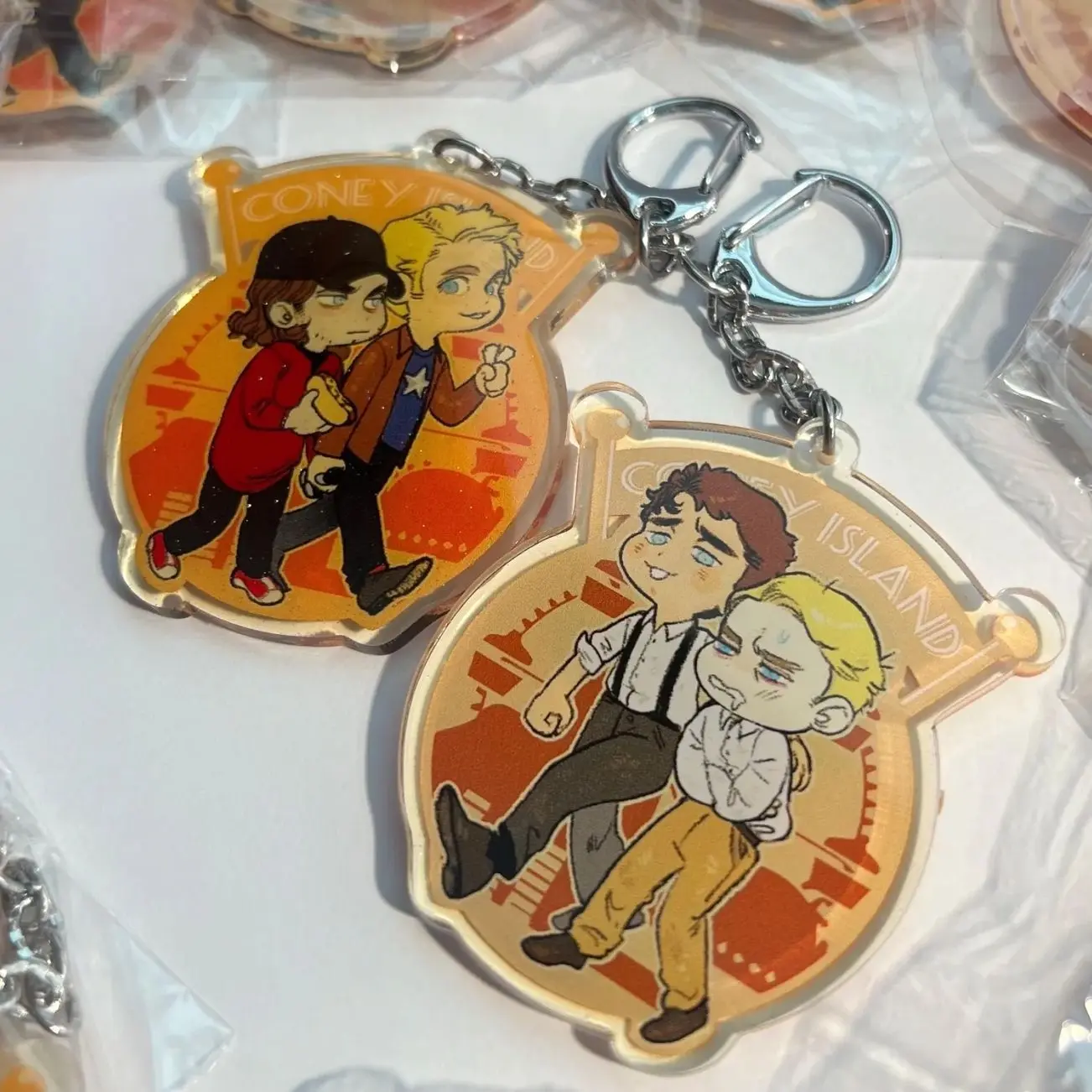 2 ops Stucky (Steve/Bucky) Past & Present Keychain | Glitter Resin or Clear | Printed Acrylic Double-Sided