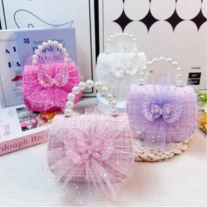 1pc Mini New Style Girls' Fabric Pearl Handbag, Cute Flip-Top Magnetic Closure, Bow Patch, Mesh Decoration, Adjustable Strap Shoulder Bag, Crossbody Bag, Coin Purse, Ideal for Birthday Gifts, Back-to-School Gifts, Holiday Gifts, Outings, for Teenager