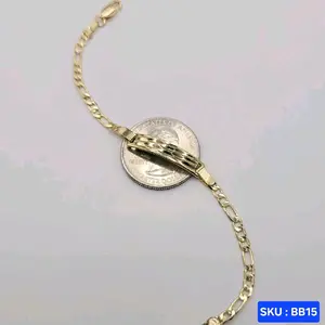 Baby Bracelet ID Figaro Style 6 Inches Long  chain 3mm Plate 5mm Wide Adjustable Laminated-Gold Jewelry Elegant Design Customizable Comfort Everyday Wear. Trendy Stack Bangle Trendy Jewellery Accessories