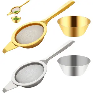 2 pcs 2.2in mini matcha sifter, stainless steel 30 Fine Mesh strainer with Drip Bowl, sieve matcha, loose tea, cocktail, juice, coffee