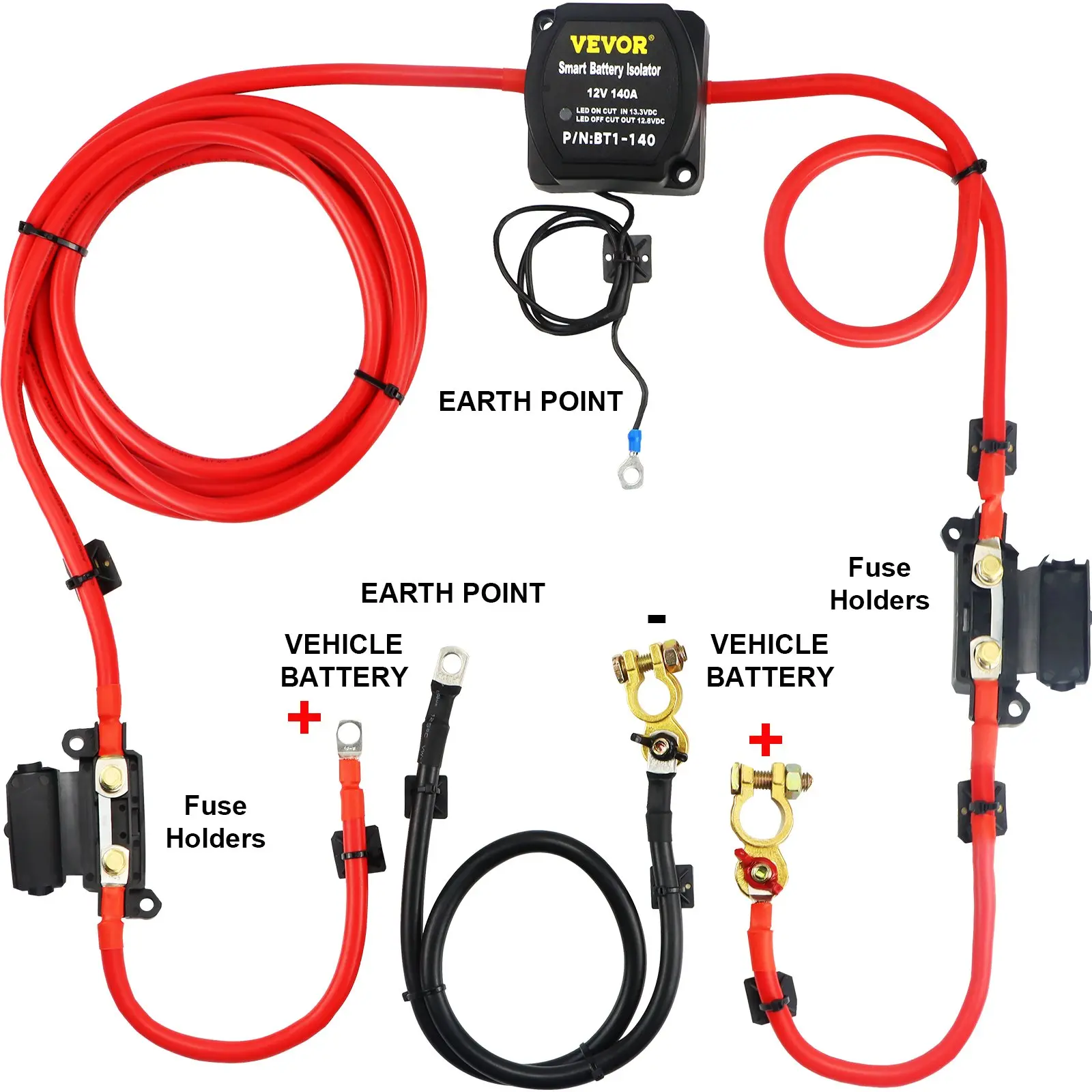 VEVOR Dual Battery Isolation Kit, 6m 12V, Auto Split Charge Relay System with 140AMP VSR, Fits RVs, Marine Crafts, Cars, Trucks, Caravans, Campers, Yachts, ATVs, UTVs, and Boats Workshop Easy To Install Wide Compatibility