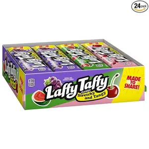 Laffy Taffy Stretchy & Tangy Variety Candy Box Grape Watermelon and Cherry Flavors 1.5 Ounce Bars Pack of 24 Made to Share