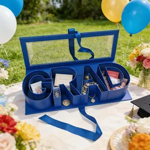 New model graduation flower gift box - large size graduation letter flower box with ribbon and chocolate rose bouquet packaging, suitable for graduation day, class party and event supplies, Graduation Gifts, Beautiful Gift Box (blue)