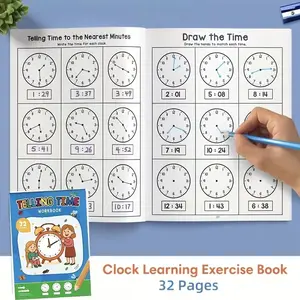 Math Practice Book Clock Sticker Teaching Model Set, Teaching Supplies, Time Reading Conversion Core Questions, High Definition Printing, Elementary School Teacher Use
