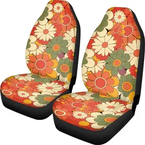 Groovy Flower Auto Seat Cover, Hippie Floral Ball Car Accessories for Women, Colorful Full Set of 2 Pack, Fits Most Cars, SUVs, Vans,Trucks