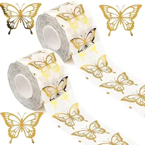 500pcs Butterfly Self-Adhesive Stickers, Decal Sticker, Diy Decorative Stickers, Waterproof Gold Foil DIY Gift Box Packaging Party Decorations, Home Office Holiday Decor
