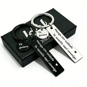 HOLDNEAR Spanish Drive Safe Keychain - "Te Quiero" & "Te Necesito Aquí Conmigo" Stainless Steel Keyring - Romantic Gift for Boyfriend Husband, Trucker Driver Reminder