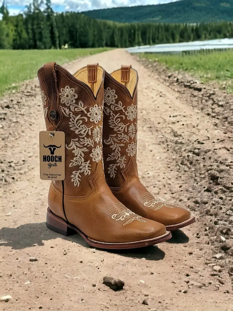 WOMENS COWGIRL cowboy honey square toe leather BOOTS Handcrafted