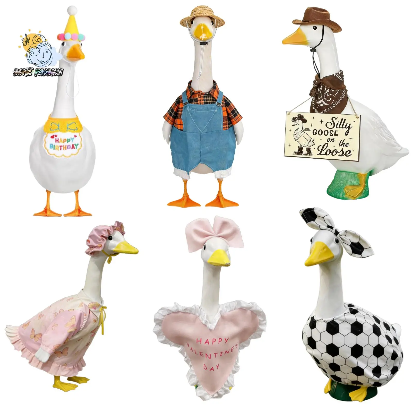Porch Goose Farmer Birthday / Zookeeper / Cowboy Party / Cute Football Outfit Cute Overall Costume With Sraw Hat For Lawn Goose Statue, Patio Decoration