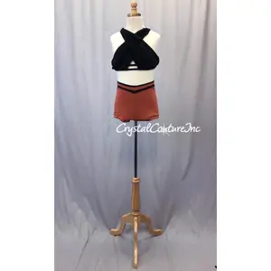 Black Sheer Mesh Top and Copper/Black Trunks