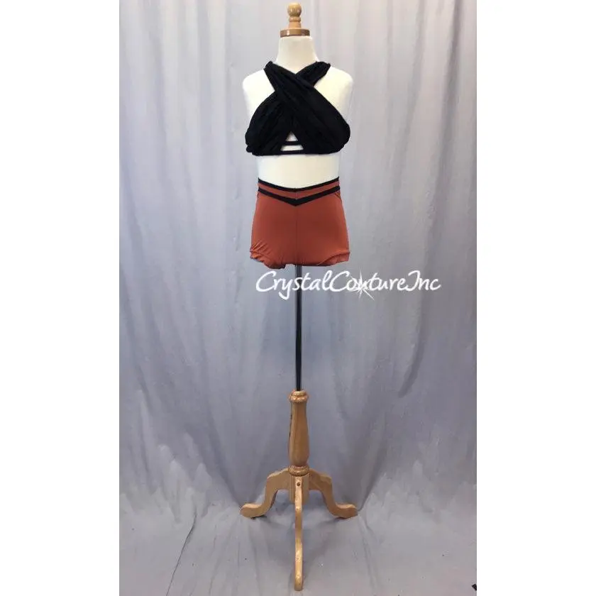 Black Sheer Mesh Top and Copper/Black Trunks