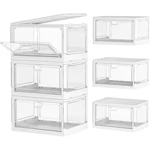 Clear Storage Bin with Lid 1 Pack - Stackable & Sturdy Plastic Multifunctional Folding Storage Bin for Bedroom, Living Room, Study, Toy Room, 23 QT