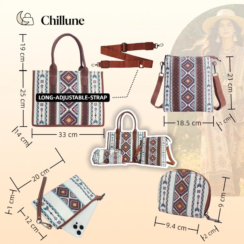 Premium 4-Piece Bohemian Canvas Sling Bag Set – Large Crossbody Shoulder Tote with Adjustable