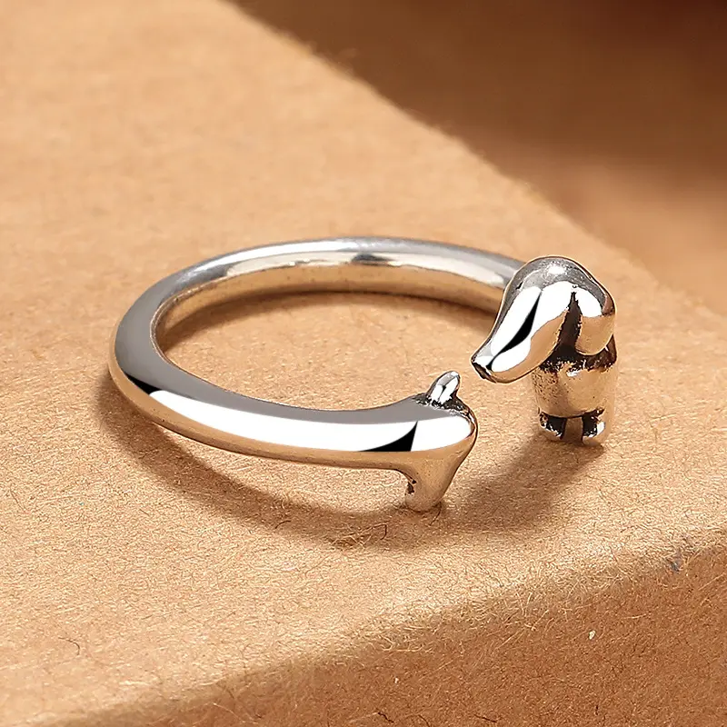 Dachshund Design Open Adjustable Costume Jewelry Ring