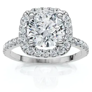 Platinum 1 ct Diamond Engagement Ring Cushion Halo Ring