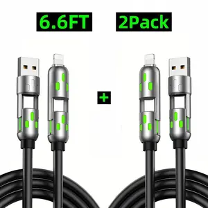 [Buy 1 Get 1 Free]-6.6Ft 4-In-1 USB-C Cable, PD Fast Charging, Data Sync, EXAVON USB-A, Type-C, Lightning, Aluminum, Compatible