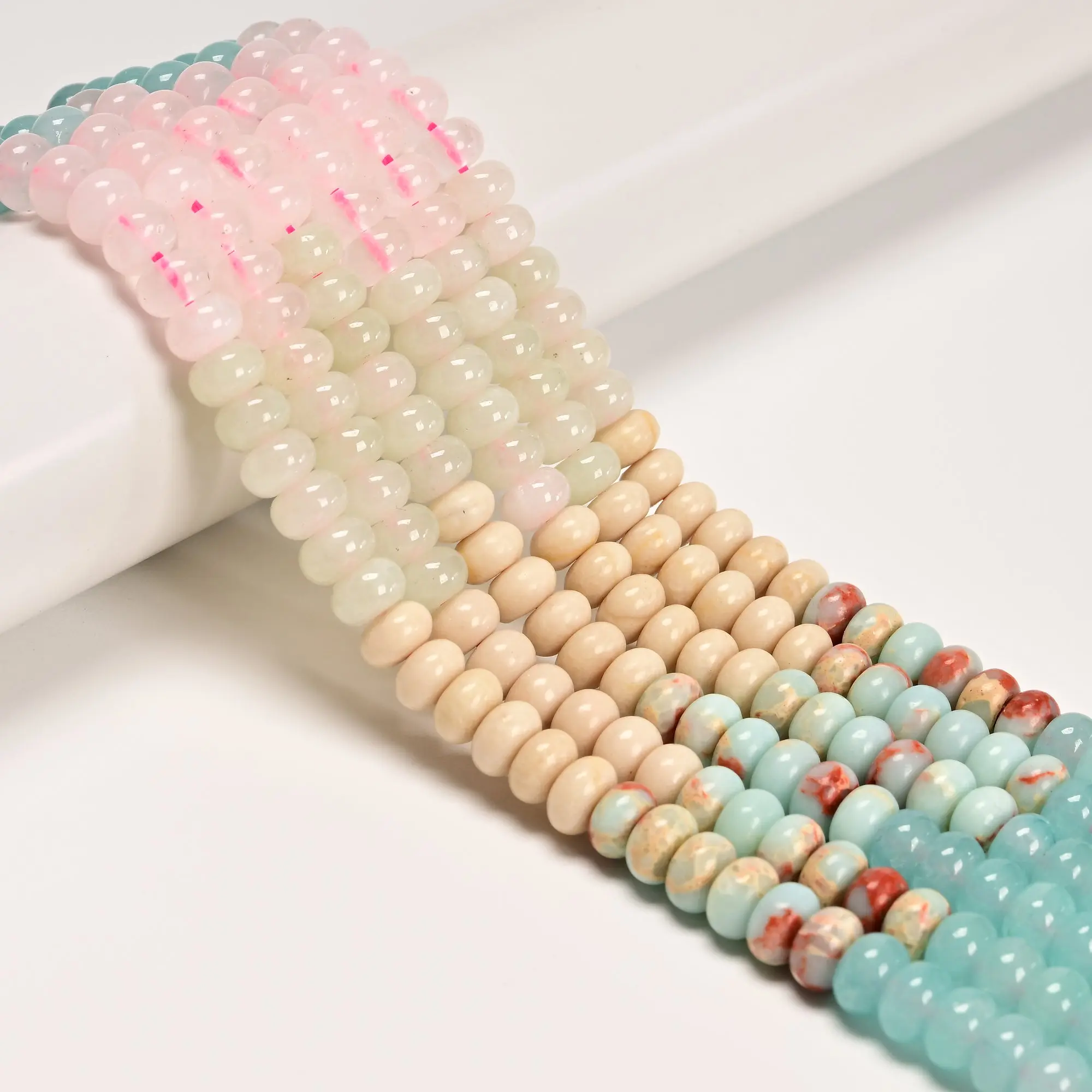 11-Multi-color Gemstone Smooth Rondelle Beads Size 5x8mm 15.3" Strand