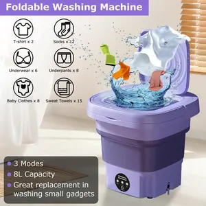1Pc Moclever Portable Washing Machine Foldable Laundry Machine With Detachable Drain Basket 3 Modes Electric Clothes Washer For Underwear Socks Towels Baby Clothes For Mother's Day