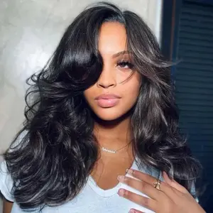 Tinashe Layers U Part Butterfly Loose Body Wave & Yaki Straight & Straight Human Hair U Part Wigs Real Scalp Beginner Friendly Natural Color Wigs Black Friday Christmas Gift