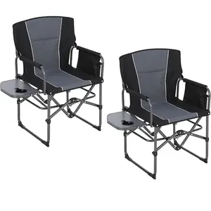 2 Pack Oversized Directors Camping Chair, Portable Folding Chair for Adults Support 400 lbs, Heavy Duty Lawn Chair with Side Table, for Camping, Sports, Picnic, Beach, Fishing