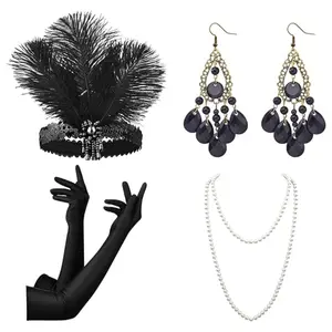 Women 1920s Flapper Set, Roaring 20s Headband Headpiece Costume Accessories for Halloween Party Cosplay