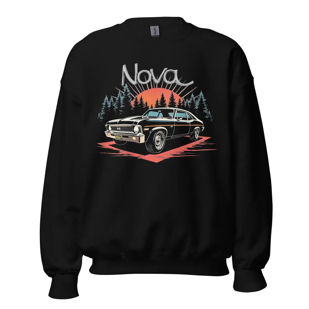 1972 Chevy Nova Retro Sunset Classic Car Graphic Unisex Sweatshirt